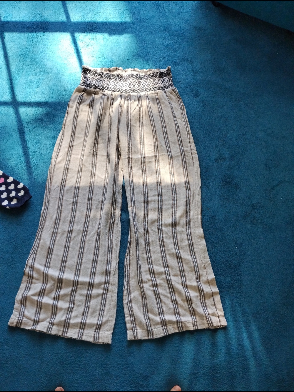 Indigo Rein Linen Cream and Black Striped Wide-Leg Pants
